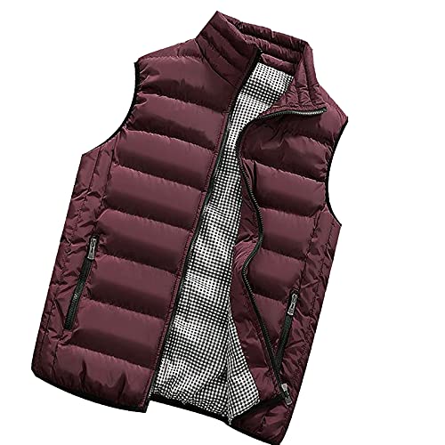 BORTGYUI Thermo Weste Herren Steppweste mit Stehkragen, Winter Wärme Dicke Herren Weste mit Reißverschluss, Premium Ärmellose Outdoorjacke M 01-Weinrot von BORTGYUI