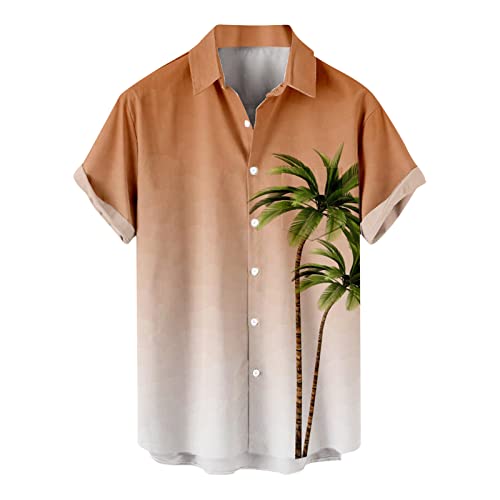 Bowling Hemd Herren Freizeithemd Vintage Kurzarm Sommer Revers T-Shirt Hemd Bedrucktes Hawaiihemd Knopfleiste Herrenhemden Stretch Sommerhemden L 01-Orange von BORTGYUI