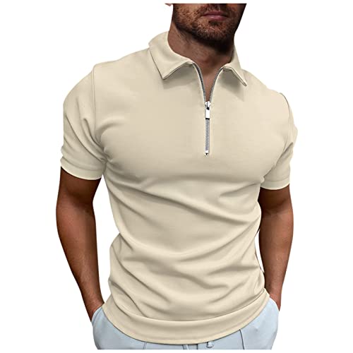 Golf Poloshirt Herren Herren Kurzarm Einfarbig Basic Golf T-Shirt Poloshirt Sommer Slim Fit Kurzarm T-Shirt Sommer Slim Fit Sportshirts Outdoor mit Reißverschluss T-Shirt Sommer 3XL 01-Marine von BORTGYUI