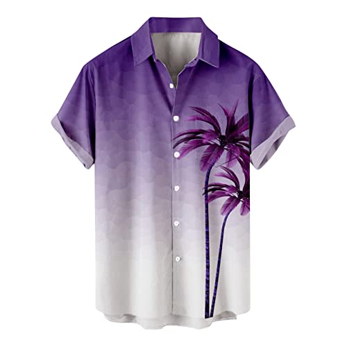 Hawaii Shirt Herren Freizeithemd Vintage Kurzarm Sommer Revers T-Shirt Hemd Bedrucktes Hawaiihemd Knopfleiste Herrenhemden Stretch Sommerhemden 4XL 01-Lila von BORTGYUI