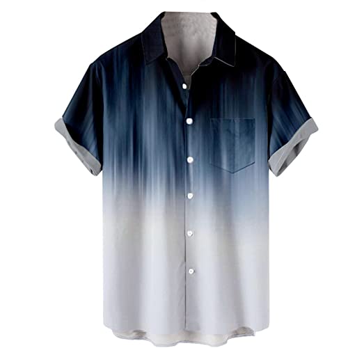 Hawaiihemd Herren Freizeithemd Vintage Kurzarm Sommer Revers T-Shirt Hemd Bedrucktes Hawaiihemd Knopfleiste Herrenhemden Stretch Sommerhemden L 01-Dunkelblau von BORTGYUI