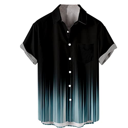 Hawaiihemd Herren Herren Freizeithemd Vintage Kurzarm Sommer Revers T-Shirt Hemd Bedrucktes Hawaiihemd Knopfleiste Herrenhemden Stretch Sommerhemden 4XL 01-Schwarz von BORTGYUI