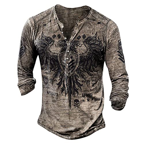 Herren Langarm Henley Shirt Mit Knopfleiste - Retro Strick Print Sportshirt Slim Fit Funktionsshirt Pullover Sweatshirt 4XL 1-Beige von BORTGYUI