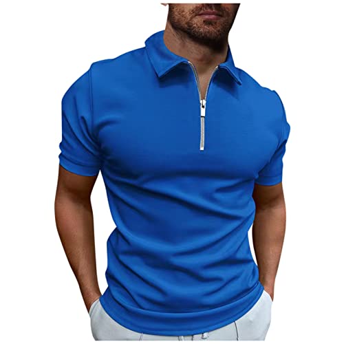 Herren Poloshirt Kurzarm Herren Kurzarm Einfarbig Basic Golf T-Shirt Poloshirt Sommer Slim Fit Kurzarm T-Shirt Sommer Slim Fit Sportshirts Outdoor mit Reißverschluss T-Shirt Sommer XL 01-Silber von BORTGYUI