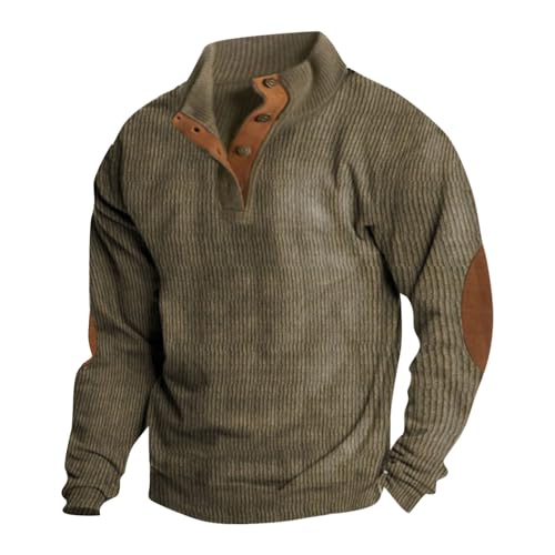 Herren Sweatshirt Ohne Kapuze Einfarbiger Outdoor-Pullover Stehkragen Knopf-Patchwork klassischer Mantelpullover Herbst-Winter-Freizeitpullover Langarm-Oberteile übergroße Streetwear L 01-Armeegrün von BORTGYUI