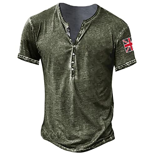 Herren T Shirt Einfaches Henley-Hemd KurzäRmliges LäSsiges T-Shirt Mit KnöPfen Einfarbiges Baumwollhemd Mit Normaler Passform Leichtes T-Shirt Langarmshirt Herren Sport XL 01-Armeegrün von BORTGYUI