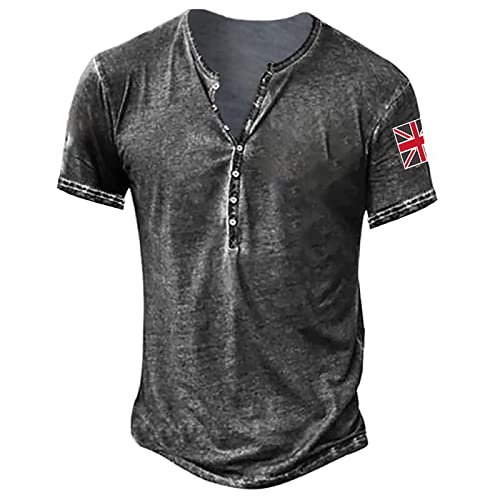 Herren T Shirt Einfaches Henley-Hemd KurzäRmliges LäSsiges T-Shirt Mit KnöPfen Einfarbiges Baumwollhemd Mit Normaler Passform Leichtes Vintage-LäSsiges T-Shirt Kompressionsshirt Herren XL 01-Grau von BORTGYUI