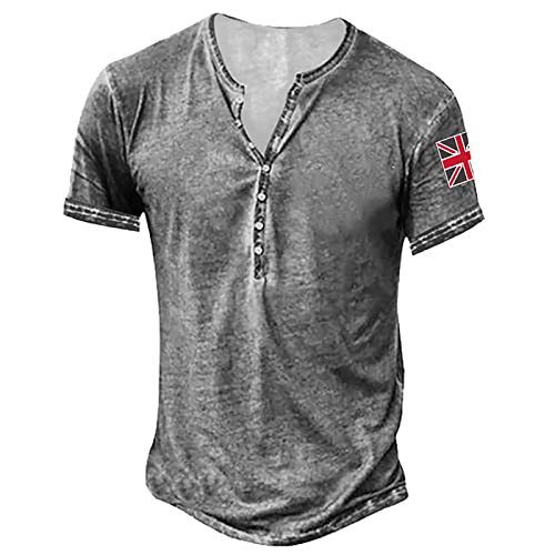 Herren T Shirt Einfaches Henley-Hemd KurzäRmliges LäSsiges T-Shirt Mit KnöPfen Einfarbiges Baumwollhemd Mit Normaler Passform Leichtes Vintage-LäSsiges T-Shirt Unterziehshirt Herren XL 01-Silber von BORTGYUI