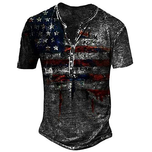 Herren T Shirt V-Ausschnitt Sommer Retro Print T-Shirt Vintage Basic T-Shirts Top Regular Fit mit Knöpfen Sporthemd Mittelalter Tunika Tops Hemden Manowar Shirt L 01-Schwarz von BORTGYUI
