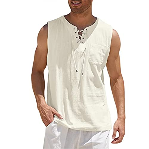 Herren Tank Top Herren Tanktop Muskelshirt für Training Fitnessstudio Fitness & Bodybuilding Tanktop Herren Sport lässig ärmellos T-Shirts Laufen Bodybuilding Fitness Tankshirt M 01-Beige von BORTGYUI