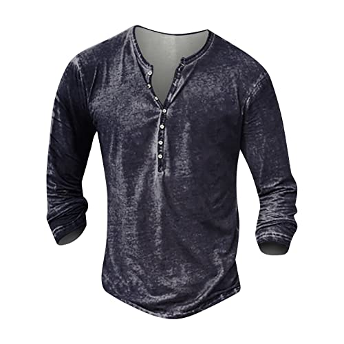 Langarm Shirts Herren T-Shirt Basic Lässig Langarm Henley Shirt Langarm Shirt mit Knopfleiste Retro Strick Print Langarm Sport Shirt V-Ausschnitt Slim Fit Thermoshirt Herren XXL 01-Lila von BORTGYUI