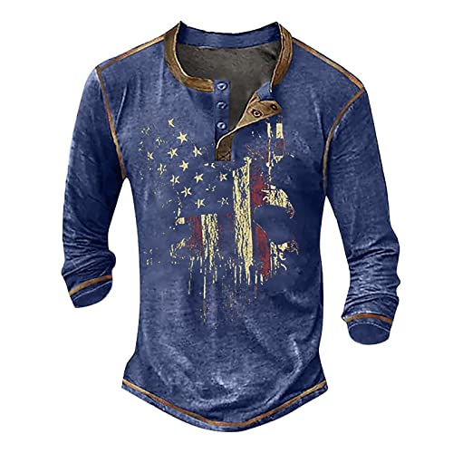 Langarmshirt Herren 3D-Druck Henley-Shirt Casual Distressed Henley-Shirt mit Knopfleiste Fashion V-Ausschnitt Sport-Shirt Outdoor Tactical T-Shirts Tops Langarmshirts FüR Herren 3XL 01-Blau von BORTGYUI