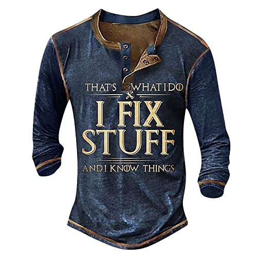 Langarmshirt Herren 3D-Druck Henley-Shirt Casual Distressed Henley-Shirt mit Knopfleiste Fashion V-Ausschnitt Sport-Shirt Outdoor Tactical T-Shirts Tops Muskelshirts Herren XXL 01-Marine von BORTGYUI