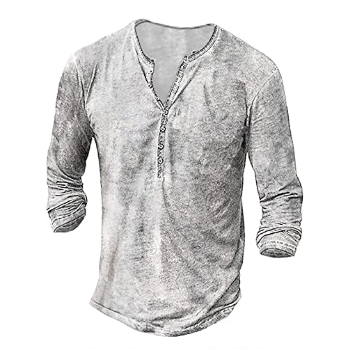 Langarmshirt Herren Herren Langarm Henley Shirt mit Knopfleiste Retro Strick Print Langarm Sportshirt Slim Fit Shirt Funktionsshirt Pullover Sweatshirt 3XL 01-Weiß von BORTGYUI