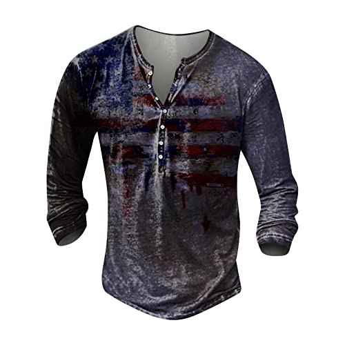 Langarmshirt T-Shirt Basic Lässig Langarm Henley Shirt Langarm Shirt mit Knopfleiste Retro Strick Print Langarm Sport Shirt V-Ausschnitt Slim Fit Tshirt Gelb XXL 01-Marine von BORTGYUI