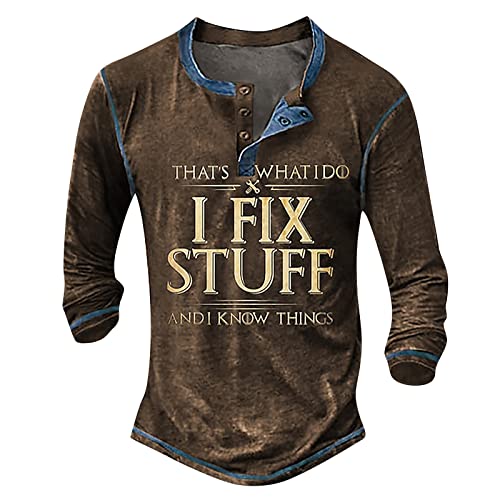 Langarmshirts FüR Herren 3D-Druck Henley-Shirt Casual Distressed Henley-Shirt mit Knopfleiste Fashion V-Ausschnitt Sport-Shirt Outdoor Tactical T-Shirts Tops Tattoo Shirt Herren 3XL 01-Braun von BORTGYUI