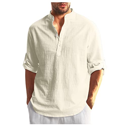 Leinenhemd Herren Langarm Herren Einfarbig Langärmelig Baumwolle Leinen T-Shirt Lockeres Sommerhemd Leinenhemd Langes Formelles Arbeitshemd Henley-Sommerhemd Freizeithemd XL 01-Beige Leinenhemd Herren Langarm Herren Einfarbig Langärmelig Baumwolle Leinen T-Shirt Lockeres Sommerhemd Leinenhemd Langes Formelles Arbeitshemd Henley-Sommerhemd Freizeithemd XL 01-Beige von BORTGYUI