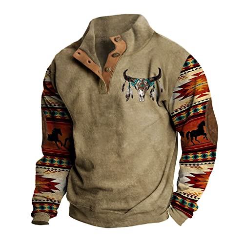 Men'S Sweaters & Sweatshirts Outdoor-Pullover Stehkragen Knopf-Patchwork klassischer Mantelpullover Herbst-Winter-Freizeitpullover Langarm-Plaid-Oberteile übergroße Streetwear für Herren 3XL 01-Khaki von BORTGYUI