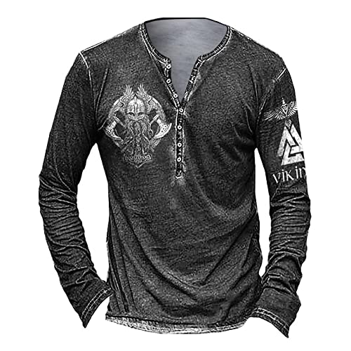 Outdoor Hemd Herren Langarm Herren Langarm Henley Shirt mit Knopfleiste Retro Strick Print Langarm Sportshirt Slim Fit Shirt Funktionsshirt Pullover Sweatshirt L Weiß von BORTGYUI