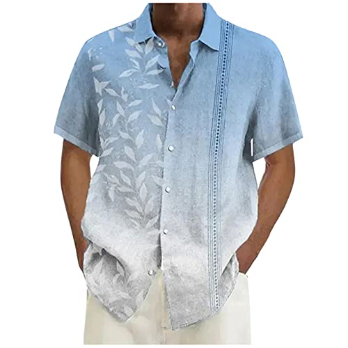 BORTGYUI Hemd Herren Kurzarm Sommerhemd Herren Kurzarm Herren Sommerhemden Kurzarm Lässiges Button-Down-Revershemd Normale Passform Slim Fit Businesshemd XL 01-Blau von BORTGYUI