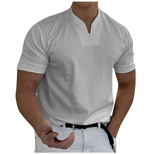 Oversized Tshirt Herren Herren T-Shirts Gentlemans Business Short Sleeve Fitness T Shirt Herren-Blusen für die Arbeit Männer lässig solide kurzärmlig V-Ausschnitt T-Shirt-Oberteil 4XL 01-Hellgrau von BORTGYUI