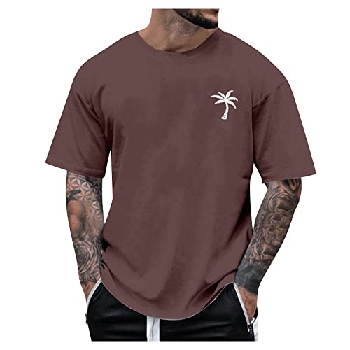 Oversized Tshirt Herren Rundhalsausschnitt Kurze Ärmel lockere Sommer-Oberteile modisches T-Shirt mit Kokosnussbaum Grafik kreative Buchstaben Vintage-Druck Streetwear lässig Oberteile L 01-Braun von BORTGYUI