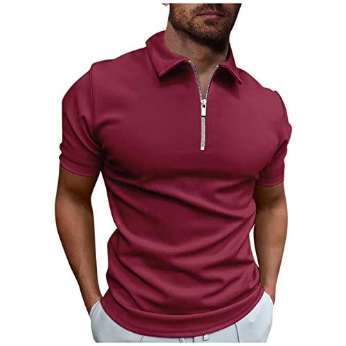 Poloshirt Herren Herren Kurzarm Einfarbig Basic Golf T-Shirt Poloshirt Sommer Slim Fit Kurzarm T-Shirt Sommer Slim Fit Sportshirts Outdoor mit Reißverschluss T-Shirt Sommer 5XL 01-Armeegrün von BORTGYUI