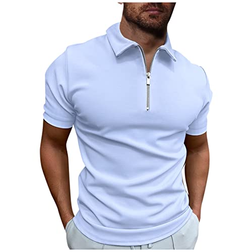 Poloshirt Herren Herren Kurzarm Einfarbig Basic Golf T-Shirt Poloshirt Sommer Slim Fit Kurzarm T-Shirt Sommer Slim Fit Sportshirts Outdoor mit Reißverschluss T-Shirt Sommer M 01-Marine von BORTGYUI