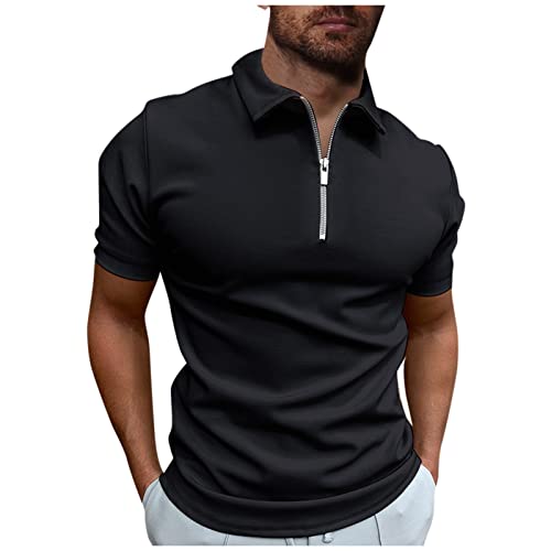 Poloshirt Herren Kurzarm Herren Kurzarm Einfarbig Basic Golf T-Shirt Poloshirt Sommer Slim Fit Kurzarm T-Shirt Sommer Slim Fit Sportshirts Outdoor mit Reißverschluss T-Shirt Sommer M 01-Blau von BORTGYUI