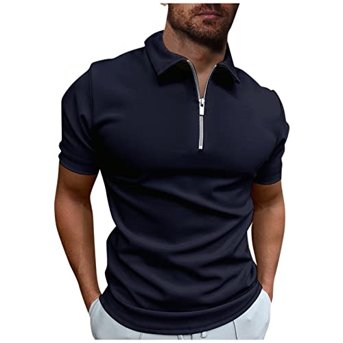 Poloshirts FüR Herren Herren Kurzarm Einfarbig Basic Golf T-Shirt Poloshirt Sommer Slim Fit Kurzarm T-Shirt Sommer Slim Fit Sportshirts Outdoor mit Reißverschluss T-Shirt Sommer M 01-Silber von BORTGYUI