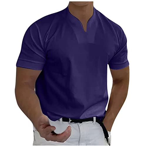 T Shirt Herren Herren T-Shirts Gentlemans Business Short Sleeve Fitness T Shirt Herren-Blusen für die Arbeit Männer lässig solide kurzärmlig V-Ausschnitt T-Shirt-Oberteil 3XL 01-Dunkelviolett von BORTGYUI