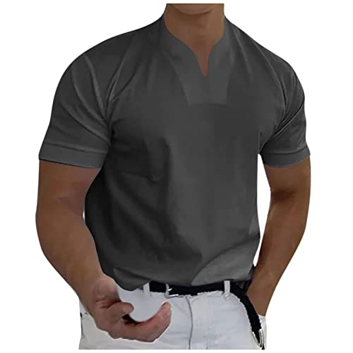 T-Shirts FüR Herren Herren T-Shirts Gentlemans Business Short Sleeve Fitness T Shirt Herren-Blusen für die Arbeit Männer lässig solide kurzärmlig V-Ausschnitt T-Shirt-Oberteil 3XL 01-Grau von BORTGYUI