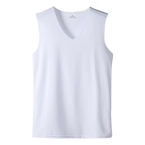 Tank Top Herren Herren Sommer Ice Silk Thin Sleeveless V-Ausschnitt Short Sleeve Top Herren Unterhemd Classic Tank Top Bodybuilding Fitness T-Shirts ideal für Fitness,Laufen,Wandern 4XL 01-Weiß von BORTGYUI