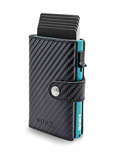 BORZ Prime Maxus Magnetic 2 Wallet mit Münzfach AirTag kompatibel, Kartenetui mit RFID Schutz, Mini Geldbörse Cardholder, Geldbeutel für Karten & Scheine aus echtem Leder für Herren & Damen von BORZ Prime