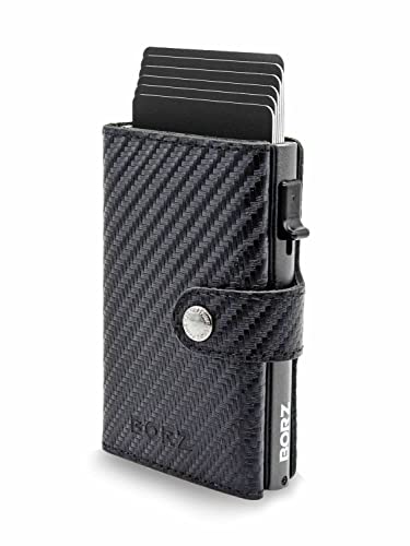 BORZ Prime Maxus Magnetic 2 Wallet ohne Münzfach AirTag kompatibel, Kartenetui mit RFID Schutz, Mini Geldbörse Cardholder, Geldbeutel für Karten & Scheine aus echtem Leder für Herren & Damen von BORZ Prime