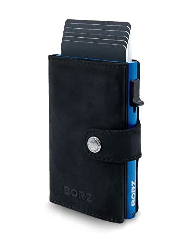 BORZ Prime ® Slim Wallet mit Münzfach AirTag kompatibel I Kartenetui mit RFID Schutz I Mini Geldbörse Cardholder I Geldbeutel für Karten & Scheine aus echtem Leder für Herren & Damen von BORZ Prime