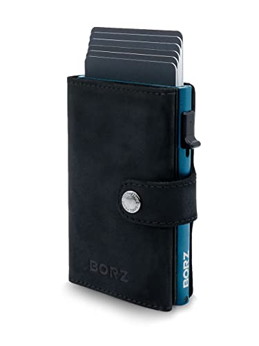 BORZ Prime ® Slim Wallet mit Münzfach AirTag kompatibel I Kartenetui mit RFID Schutz I Mini Geldbörse Cardholder I Geldbeutel für Karten & Scheine aus echtem Leder für Herren & Damen von BORZ Prime