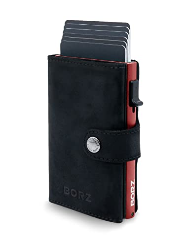 BORZ Prime ® Slim Wallet mit Münzfach AirTag kompatibel I Kartenetui mit RFID Schutz I Mini Geldbörse Cardholder I Geldbeutel für Karten & Scheine aus echtem Leder für Herren & Damen von BORZ Prime
