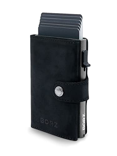 BORZ Prime Maxus 1 Wallet mit Münzfach AirTag kompatibel, Kartenetui mit RFID Schutz, Mini Geldbörse Cardholder, Geldbeutel für Karten & Scheine aus echtem Leder für Herren & Damen von BORZ Prime