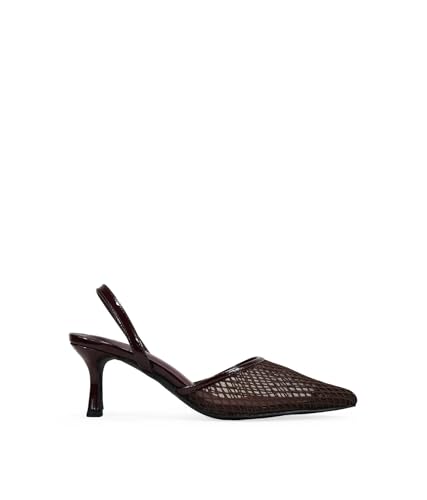 BOSANOVA Absatzschuhe für Damen aus Netzgewebe mit feiner Spitze und Kitten-Absatz von 6,5 cm. Verschluss hinten mit elastischem Riemen, braun, 38 EU von BOSANOVA
