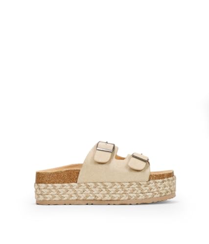 BOSANOVA Bio-Sandalen im Padel-Stil mit einem breiten Ristriemen mit zwei verstellbaren Schnallen und zweifarbiger Sparto-Sohle, ohne Verschluss Damenschuhe, beige, 41 EU von BOSANOVA
