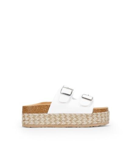 BOSANOVA Bio-Sandalen mit breitem Ristriemen mit zwei verstellbaren Schnallen und zweifarbiger Sparto-Sohle, ohne Verschluss. Damenschuhe, weiß, 39 EU von BOSANOVA