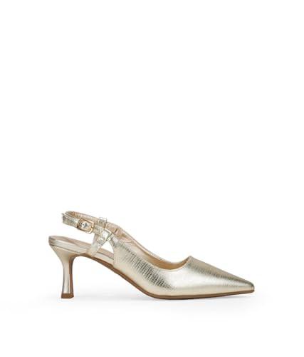 BOSANOVA Damen-Salonschuhe mit Tierprint-Gravur, Spitze und feiner Absatz von 6,5 cm, Verschluss hinten mit Schnalle, Damenschuhe, gold, 39 EU von BOSANOVA