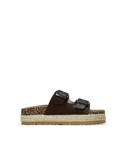 BOSANOVA Damensandalen im Schaufel-Stil mit zwei verstellbaren Metallschnallen und zweifarbiger Esparto-Sohle mit zwei Zöpfen. Ohne Verschluss Damenschuhe, braun, 40 EU von BOSANOVA