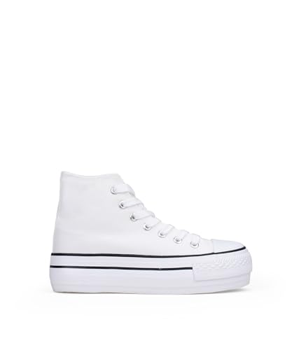 BOSANOVA Halbschuhe aus Canvas-Material mit feinen Linien und kontrastierenden Linien an der Sohle. Verschluss mit Schnürsenkeln. Damenschuhe, weiß, 39 EU von BOSANOVA