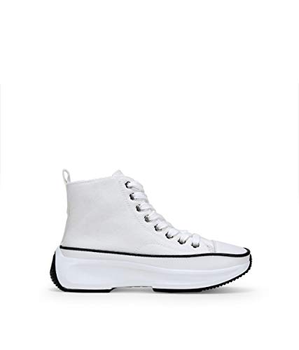 BOSANOVA Sneakers High Buttons Sneaker mit Kontrastdetails Plateausohle mit Zahnung Schnürverschluss Damen Schuhe, weiß, 38 EU Estrecho von BOSANOVA