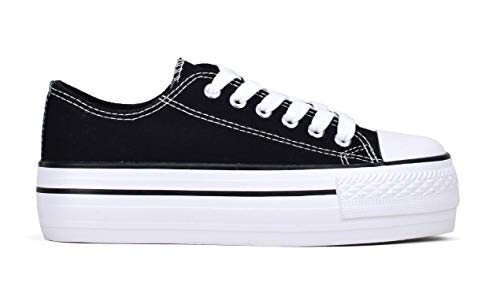 BOSANOVA Sneakers aus Canvas-Material mit feinen Linien und kontrastierenden Details an der Sohle. Schnürverschluss für Damen, Schwarz , 38 EU von BOSANOVA