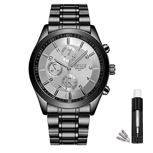 BOSCK Analog Herren Uhr(Ohne Chronograph), Mode 30M Wasserdicht Sportuhr，Automatische Anti-Kratzer-Uhr Armbanduhren Herren Edelstahl Quarzuhr, Casual Business herrenuhr Watch(White) von BOSCK