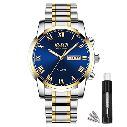 BOSCK Herren Analoguhr,Uhren für Herren 42 mm Großes Ziffernblatt Leuchtende Leicht Ablesbare Edelstahl Business Uhr Klassische Luxus,30M wasserdichte Armbanduhr Herren von BOSCK