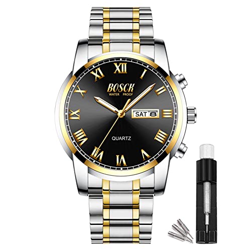 BOSCK Herren Analoguhr,Uhren für Herren 42 mm Großes Ziffernblatt Leuchtende Leicht Ablesbare Edelstahl Business Uhr Klassische Luxus,30M wasserdichte Armbanduhr Herren von BOSCK